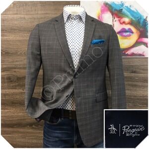 PENGUIN Mens Blazer Sport Coat Casual Jacket Size 42L Two Button Wool‎ Suit